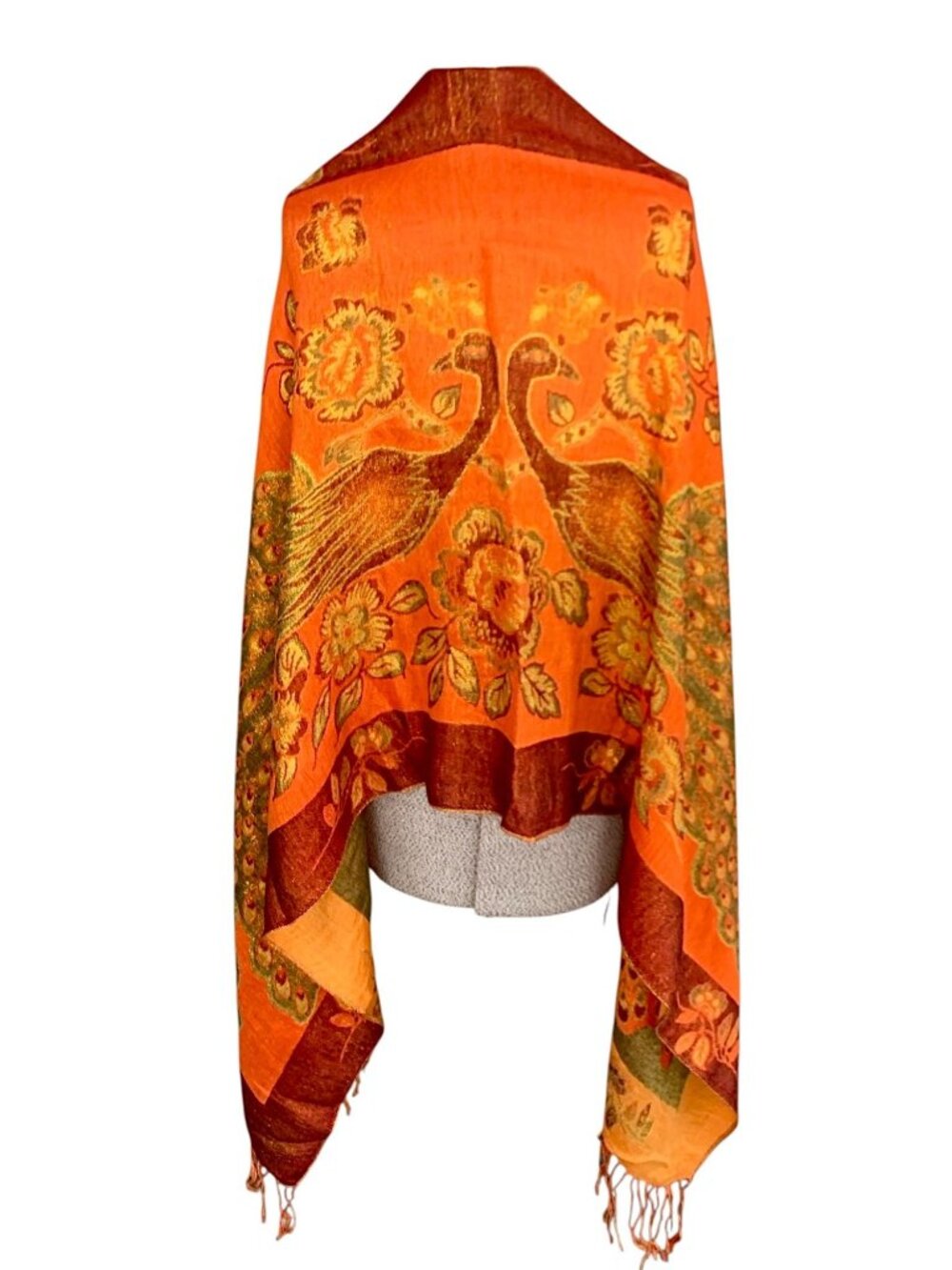 Orange Peacock Pashmina Wrap Pashmina & Silk Shawl